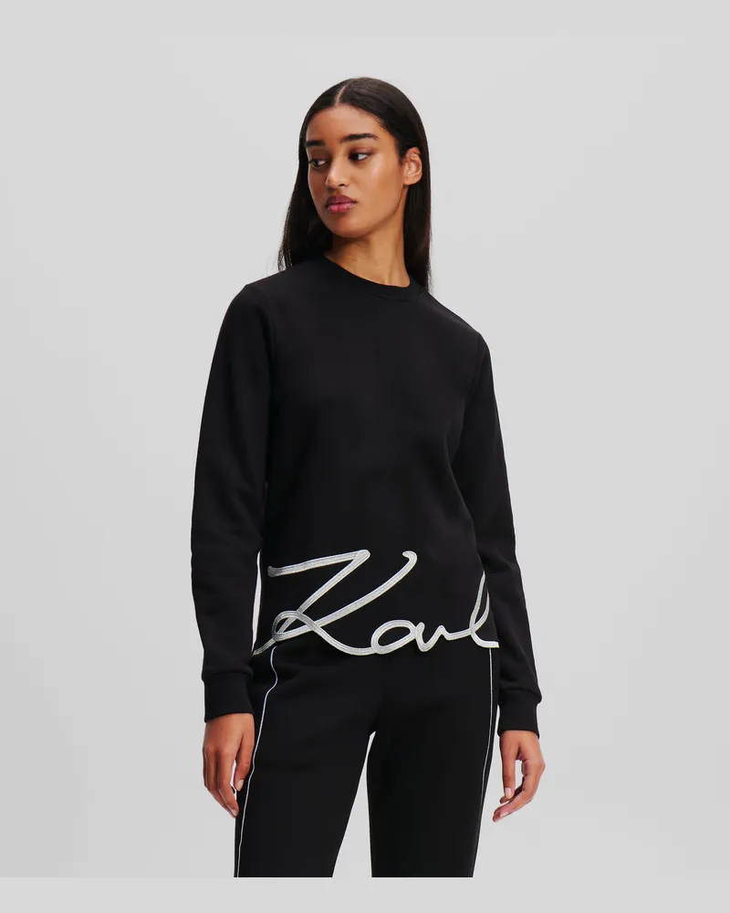 Karl Lagerfeld Sweatshirt mit Karl-signatur Am Saum, Frau, Schwarz/silber Schwarz