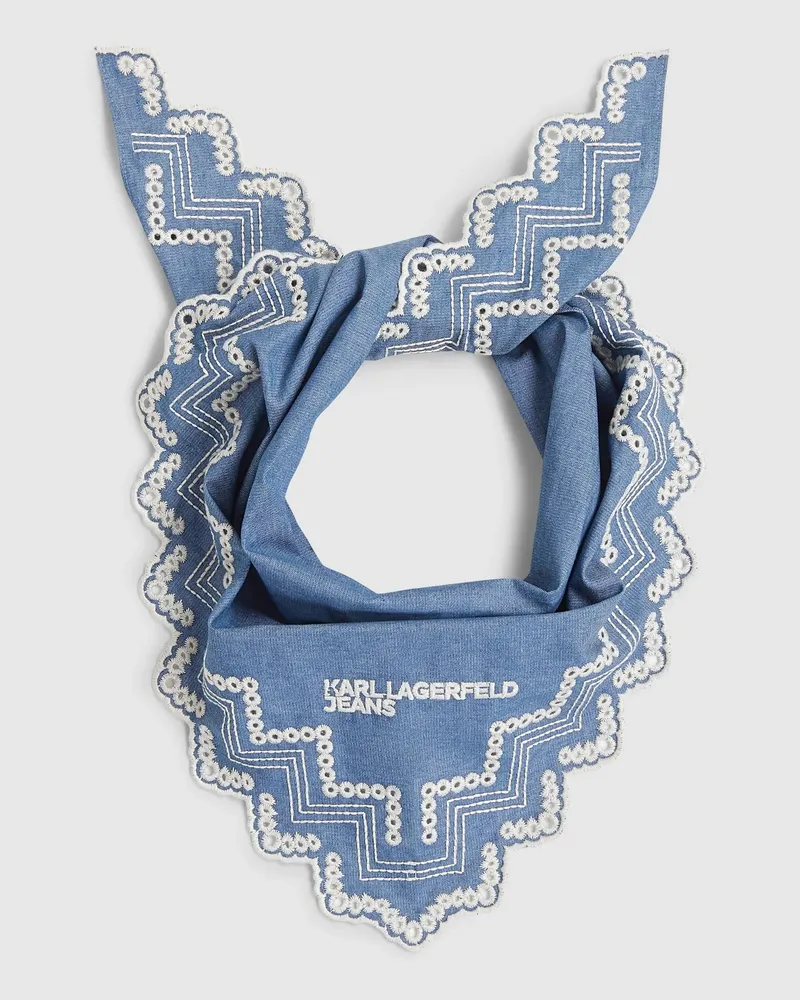 Karl Lagerfeld Dreieckiges Bandana Aus Denim, Damen, Gewaschenes Mittelblau, Größe Gewaschenes