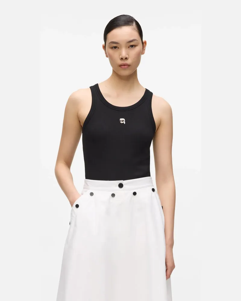 Karl Lagerfeld Ikon Geripptes Tanktop, Damen, Schwarz, Größe Schwarz