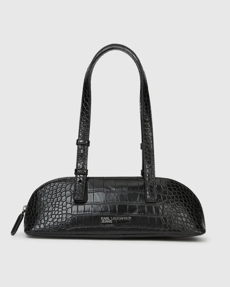 Karl Lagerfeld Längliche Schultertasche In Kroko-optik, Damen, Schwarz, Größe Schwarz