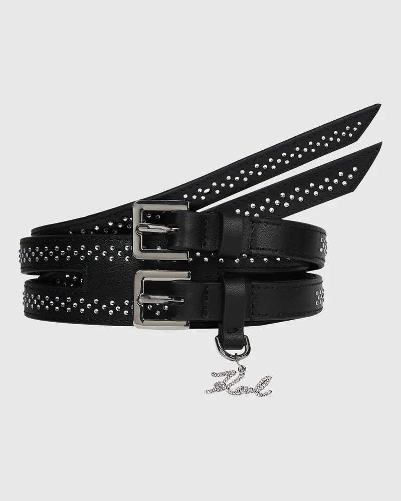 Karl Lagerfeld K/signature Strass-doppelgürtel, Female, Schwarz, Size Black