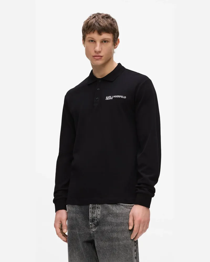Karl Lagerfeld Langärmeliges Polo Shirt Mit Logo, Herren, Schwarz, Größe Schwarz