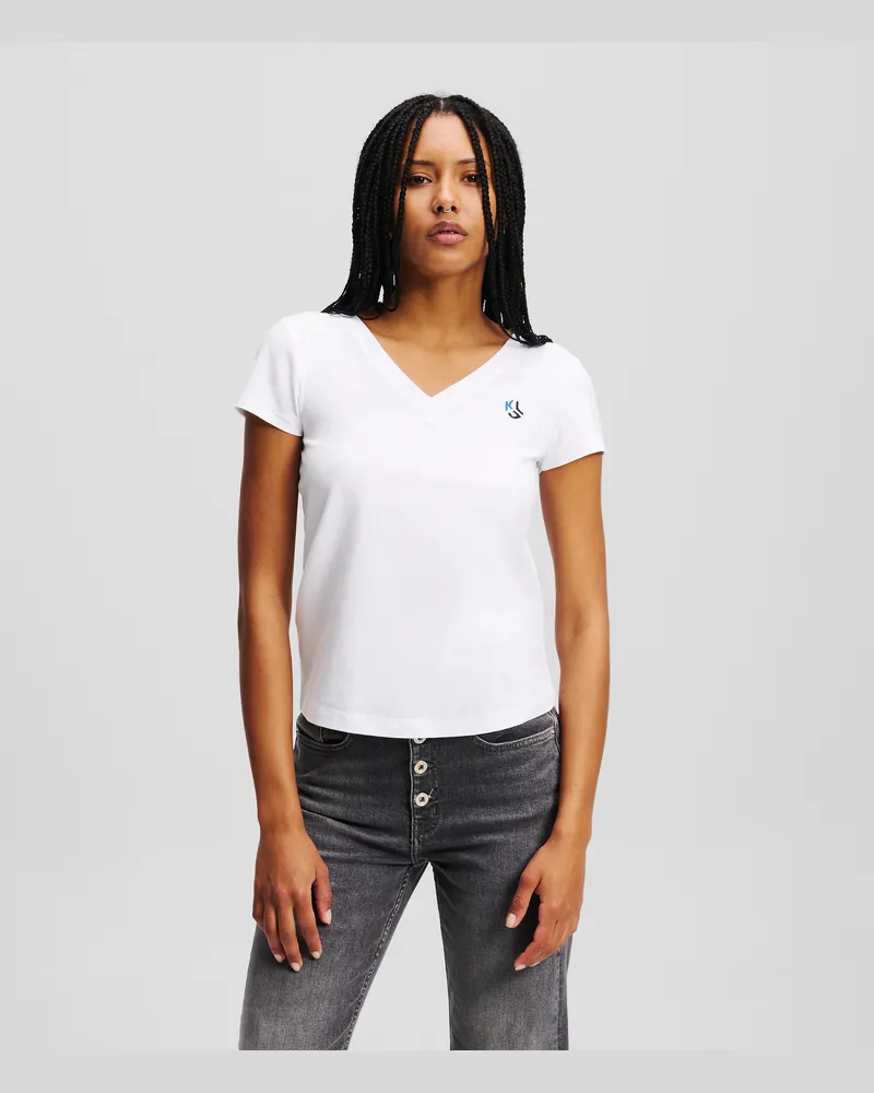 Karl Lagerfeld Slim-fit-t-shirt Mit V-ausschnitt, Frau, Weiss, Größe Weiss