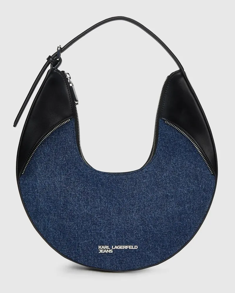 Karl Lagerfeld Rebellische Hobo-tasche Aus Denim Und Kunstleder, Damen, Verwaschenes Dunkelblau-schwarz, Größe Verwaschenes