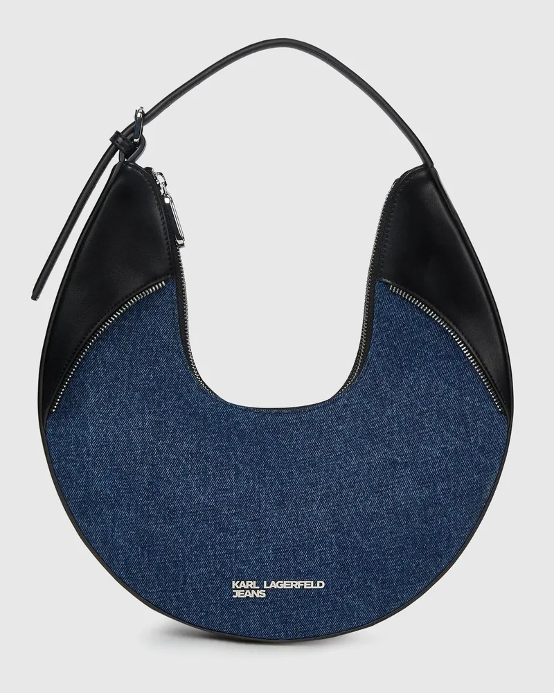 Karl Lagerfeld Rebellische Hobo-tasche Aus Denim Und Kunstleder, Damen, Verwaschenes Dunkelblau-schwarz, Größe Verwaschenes