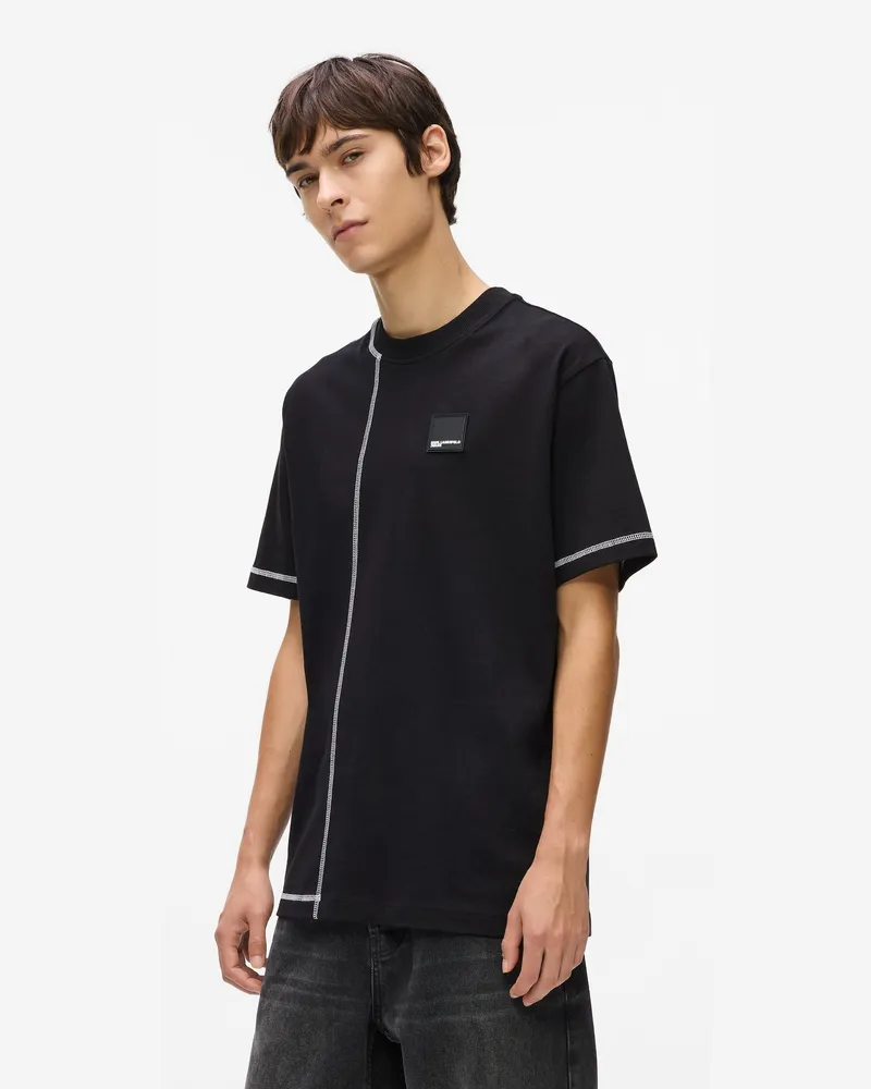 Karl Lagerfeld T-shirt Mit Kontrastnähten, Herren, Schwarz, Größe Schwarz