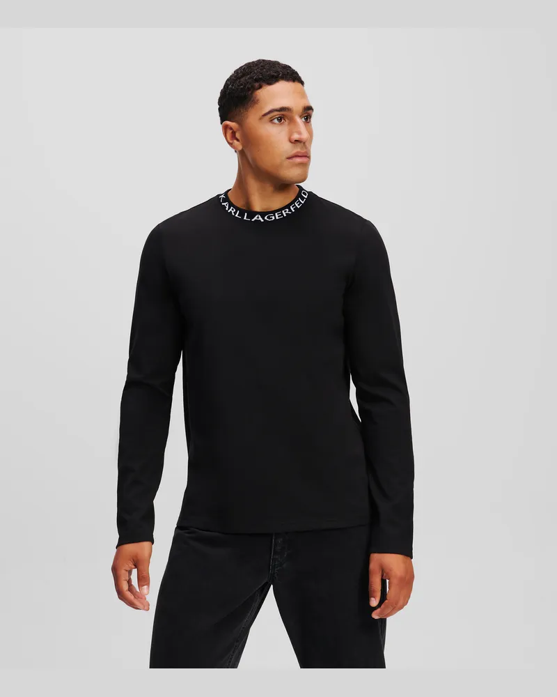 Karl Lagerfeld Logo Langärmeliges T-shirt, Mann, Schwarz, Größe Schwarz