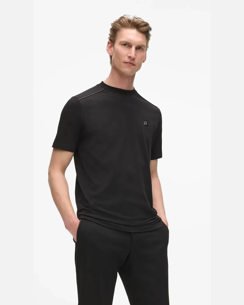 Karl Lagerfeld T-shirt Mit Paspelierung Aus Kunstleder, Herren, Schwarz, Größe Schwarz