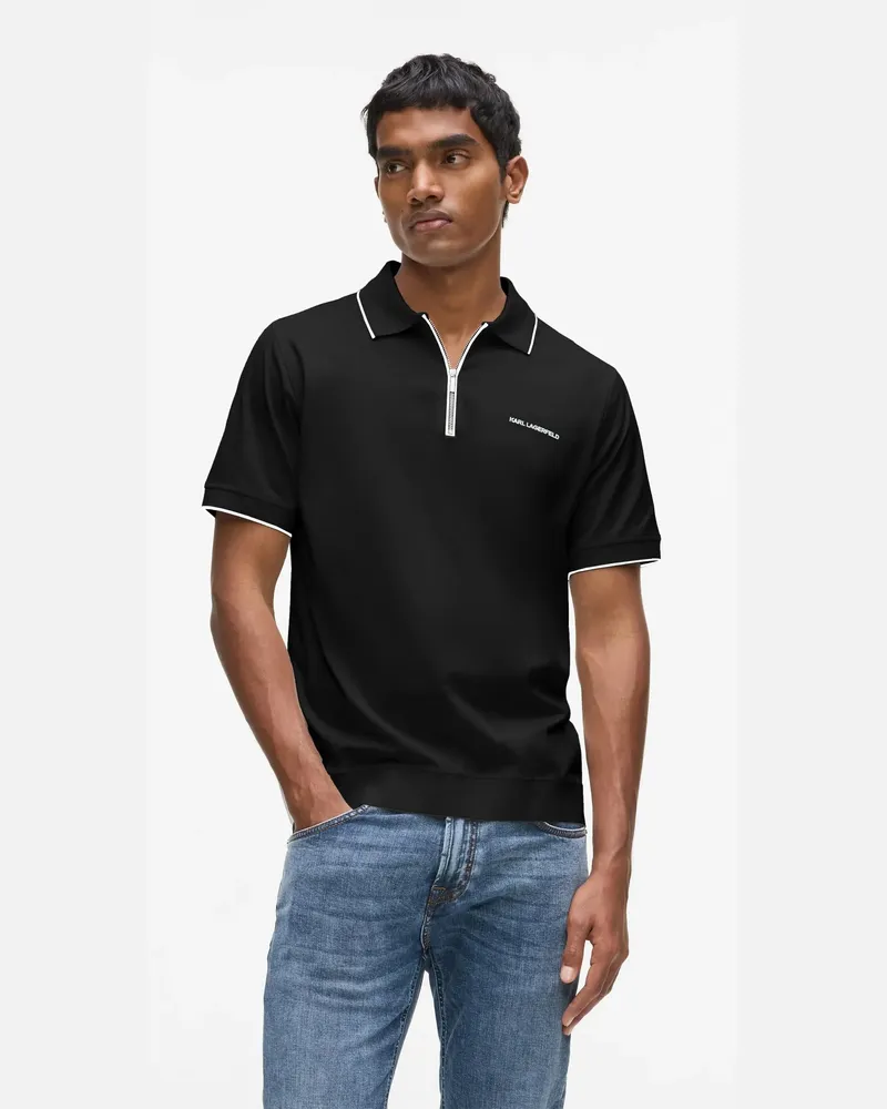Karl Lagerfeld Poloshirt Mit Reißverschluss, Herren, Schwarz, Größe Schwarz