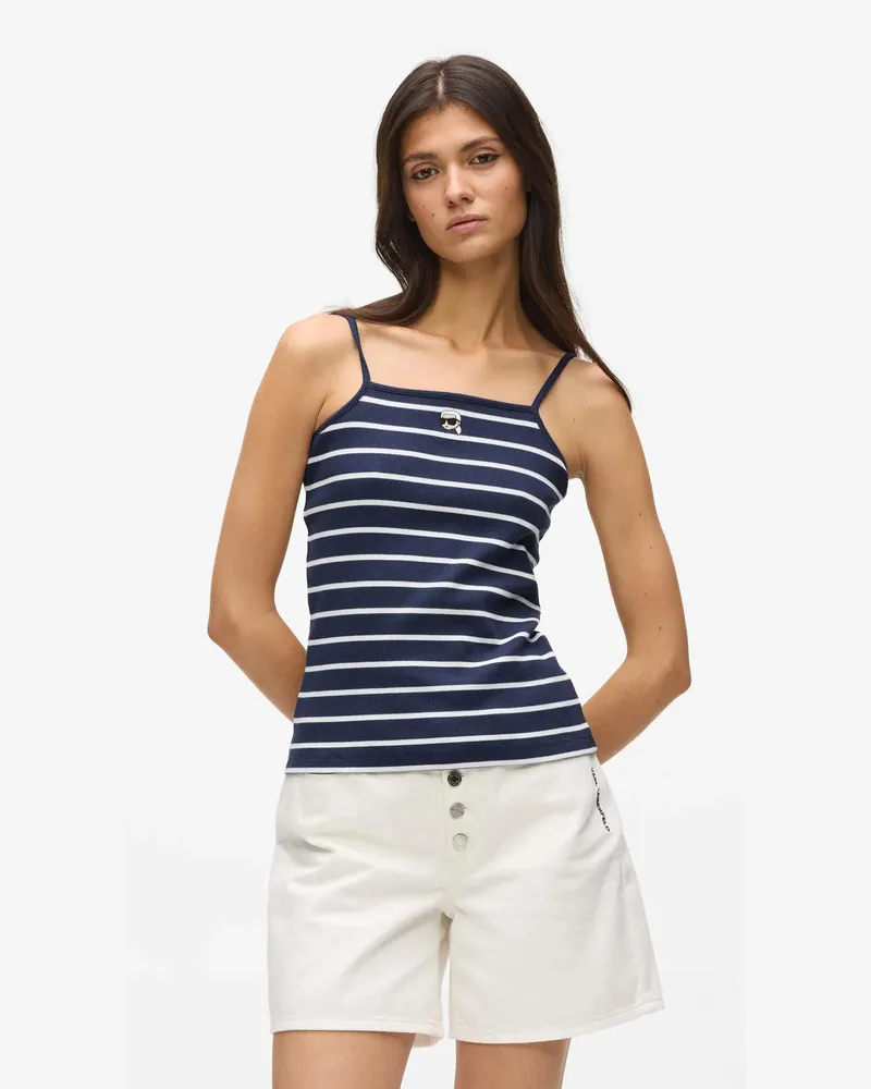 Karl Lagerfeld Ikon Gestreiftes Tanktop, Damen, Naturfarbenes Canvas – Schwarz, Größe Naturfarbenes