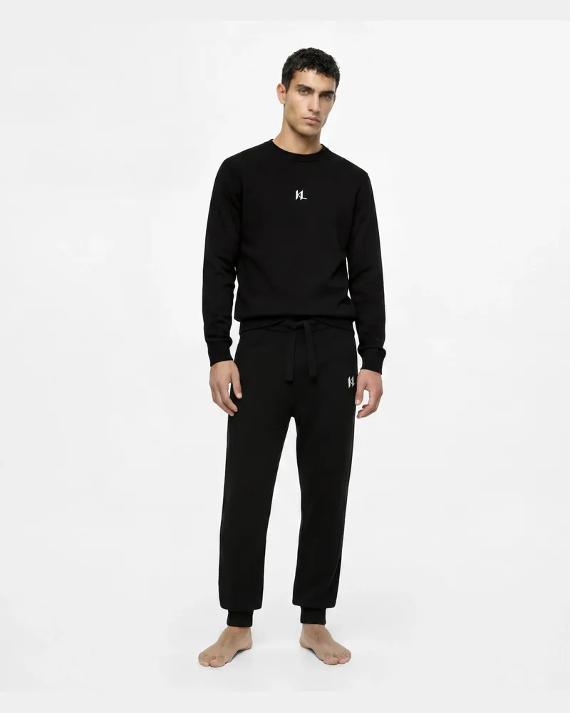 Karl Lagerfeld Loungewear-hosen Aus Kaschmir-mischgewebe Mit Monogramm, Herren, Schwarz, Größe Schwarz