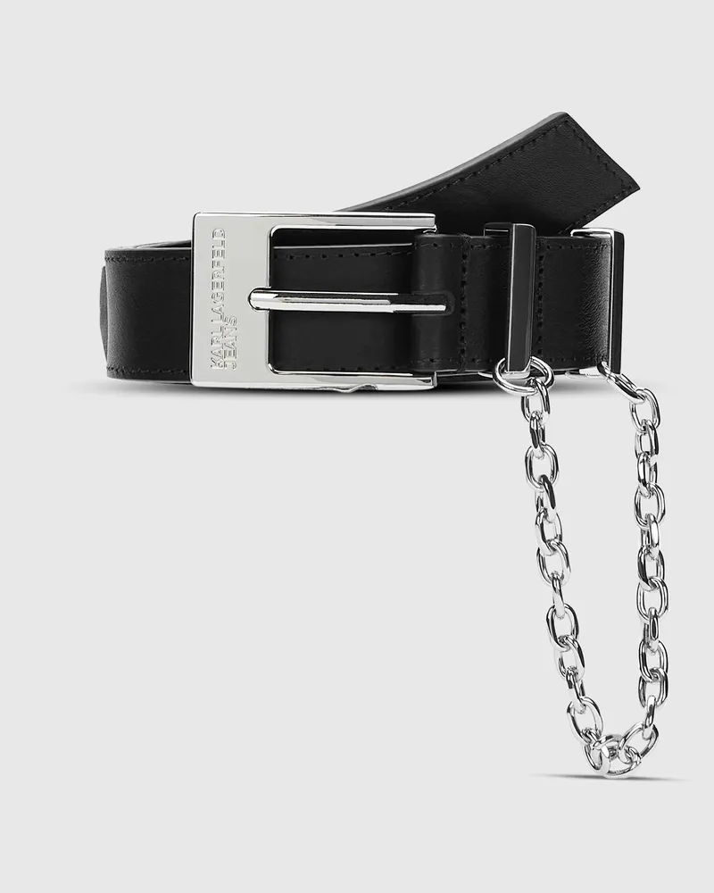 Karl Lagerfeld Leder-gürtel Mit Kettendetail, Female, Schwarz, Size Black
