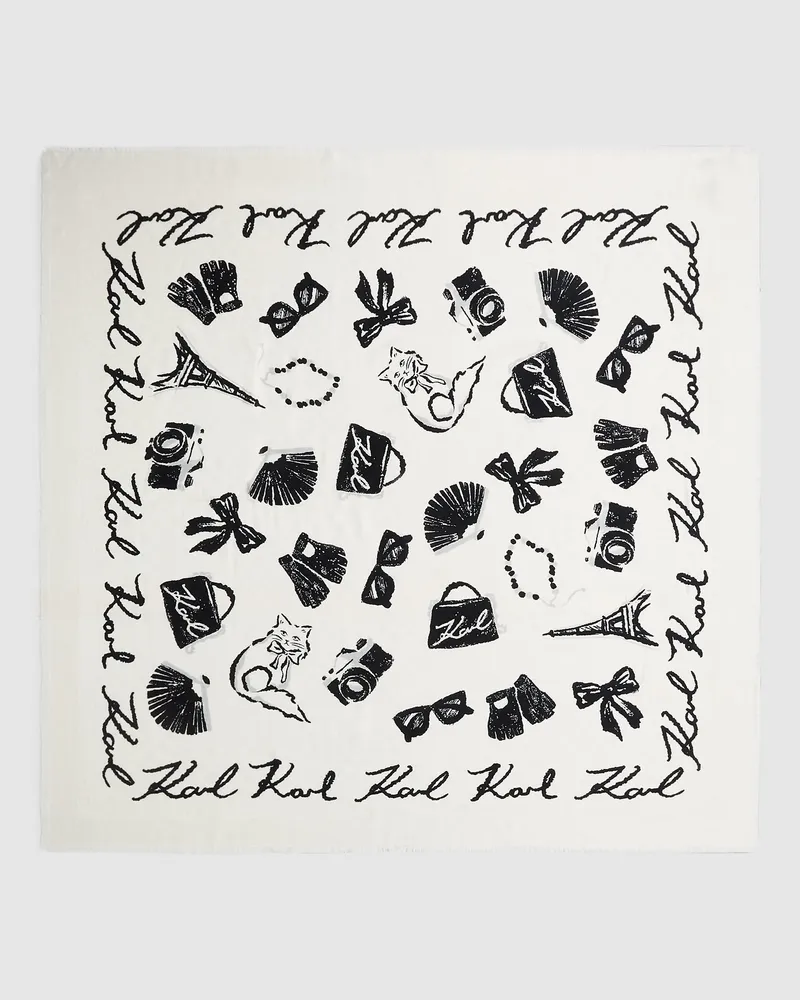 Karl Lagerfeld K/signature Tuch Mit Allover-print, Damen, Weiss/schwarz, Größe Weiss