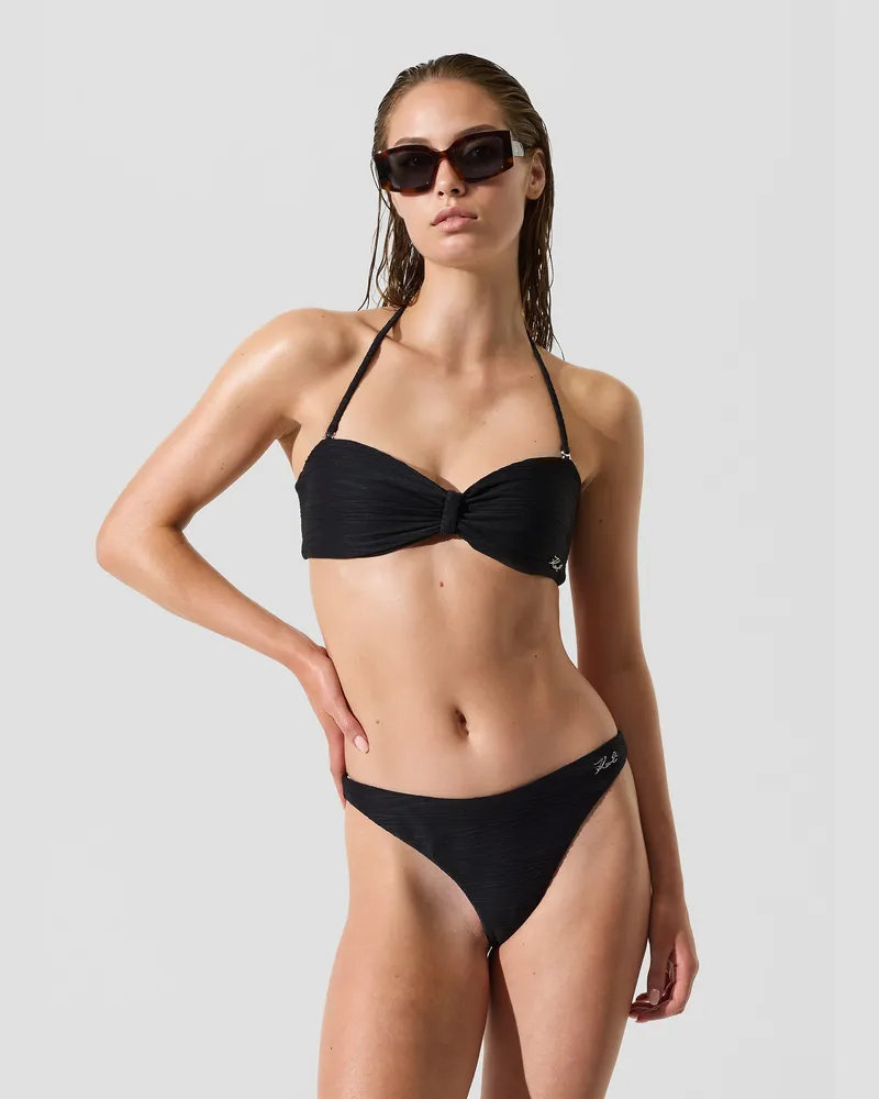 Karl Lagerfeld Geripptes Bandeau-bikini-oberteil, Damen, Schwarz, Größe: Xl Schwarz