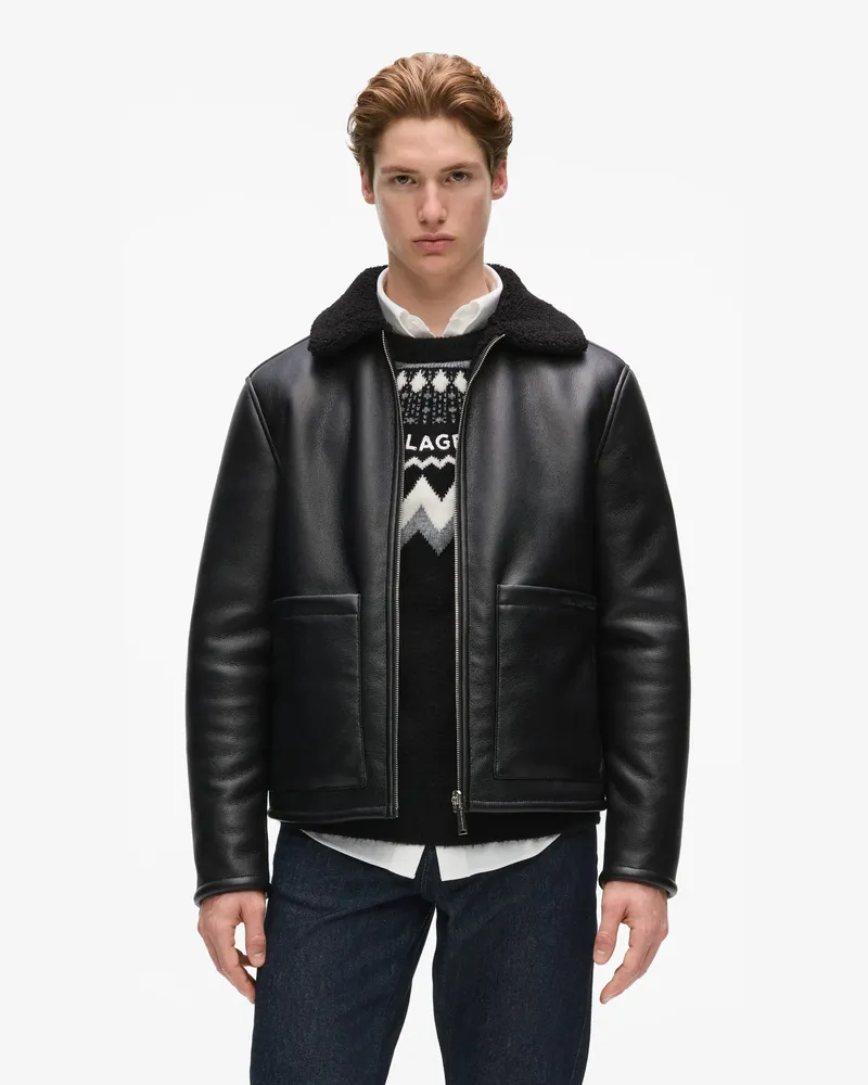 Karl Lagerfeld Wendbare Jacke Mit Kunstlammfell, Herren, Schwarz, Größe Schwarz