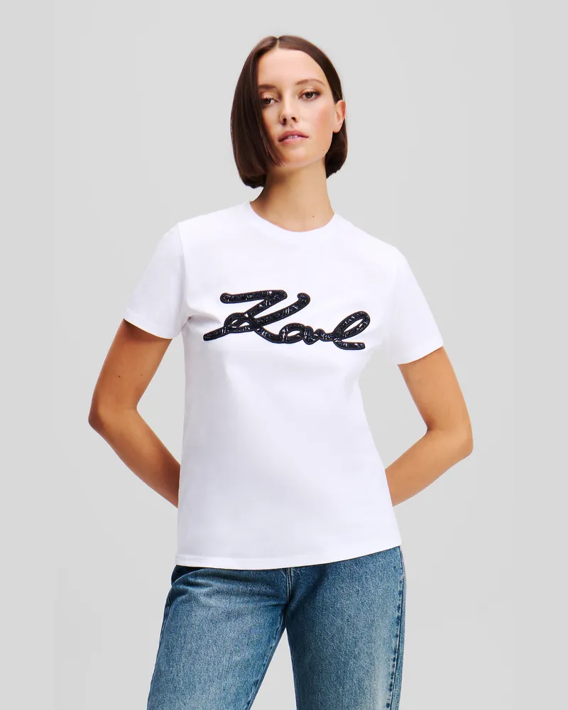 Karl Lagerfeld Signatur-t-shirt Mit Bouclé, Frau, Weiss, Größe Weiss