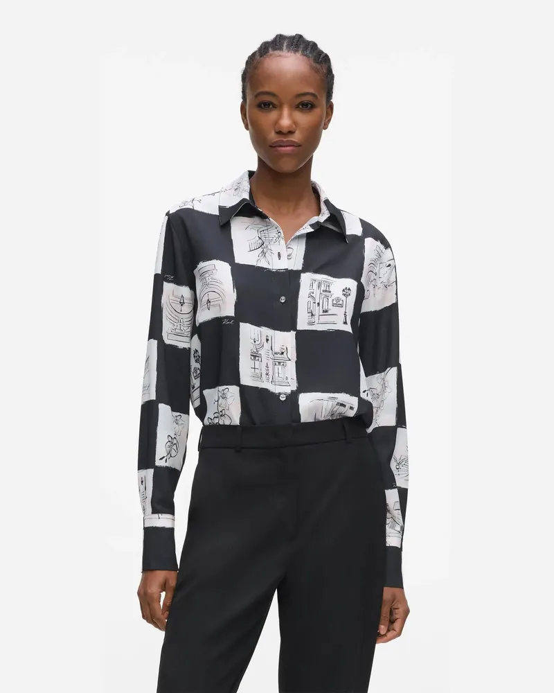 Karl Lagerfeld Fluides Bedrucktes Hemd, Damen, Schachbrettmuster-allover-print, Größe Schachbrettmuster-allover-print