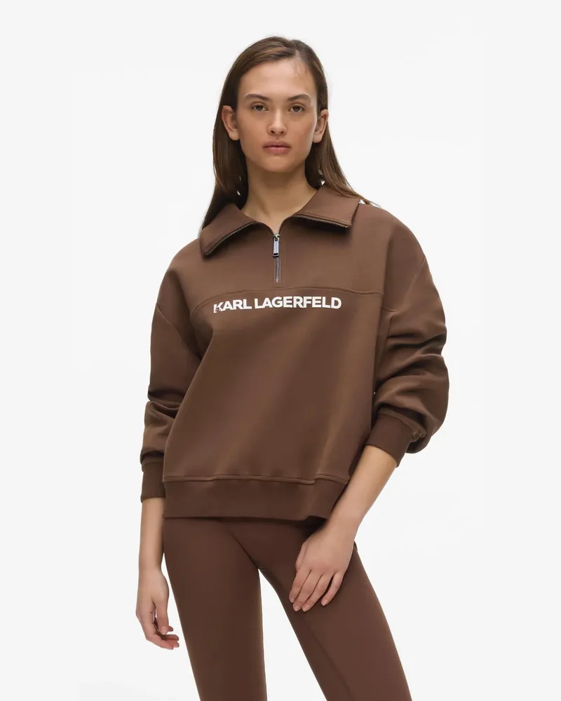 Karl Lagerfeld Athleisure-sweatshirt Mit Logo Und Halbem Reißverschluss, Damen, Kastanie, Größe Kastanie