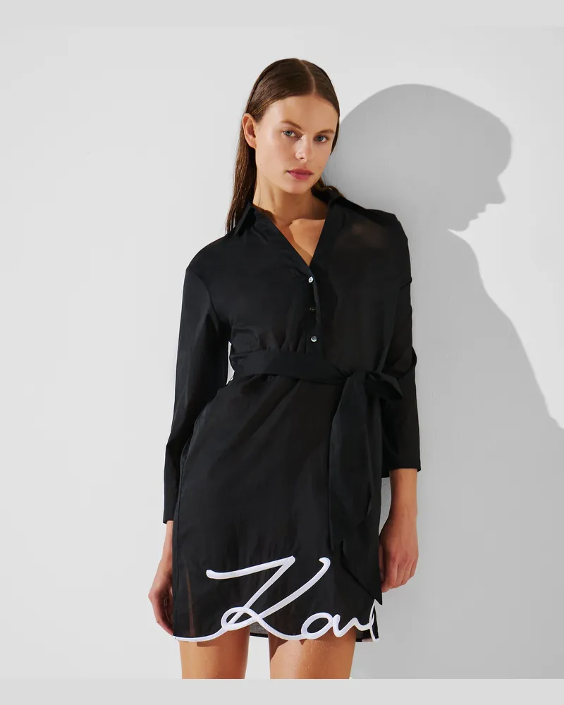 Karl Lagerfeld K/signature Strand-hemdkleid, Female, Schwarz, Size Black