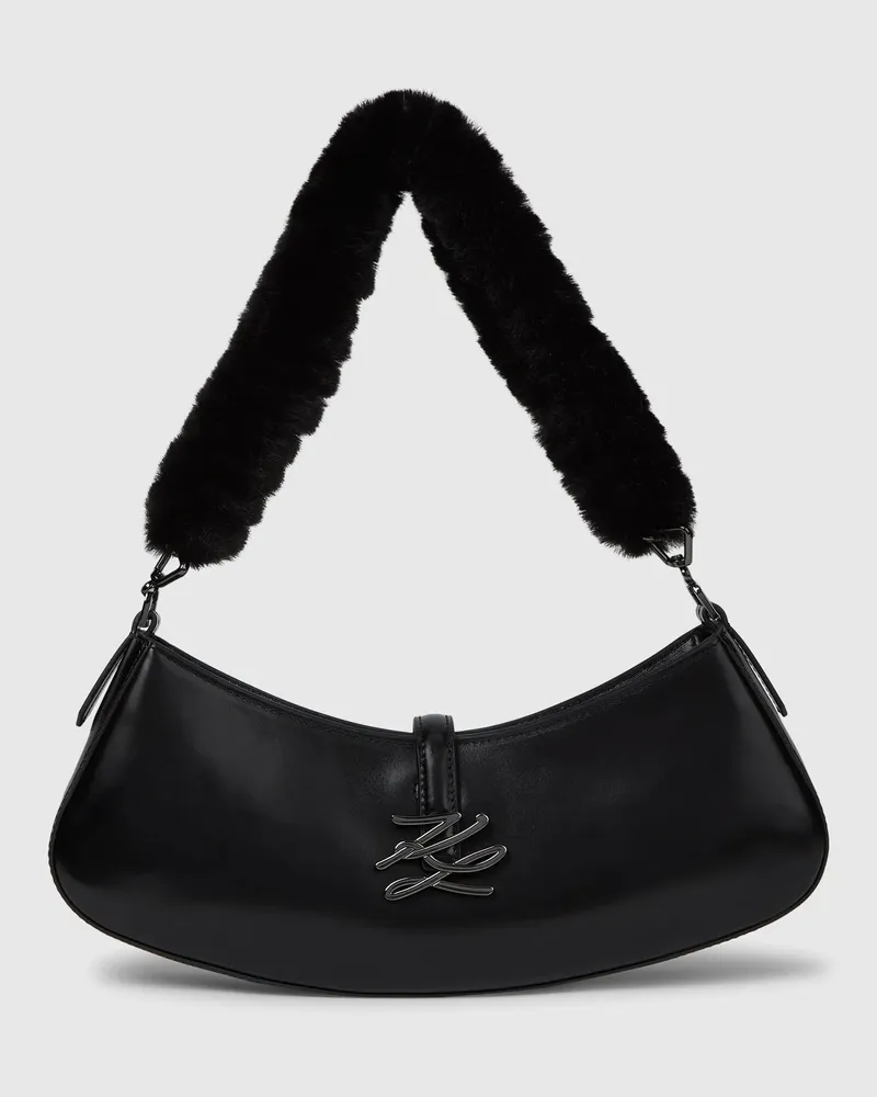Karl Lagerfeld K/autograph Drop Kleine Glänzende Schultertasche, Female, Schwarz-gunmetal, Size Black