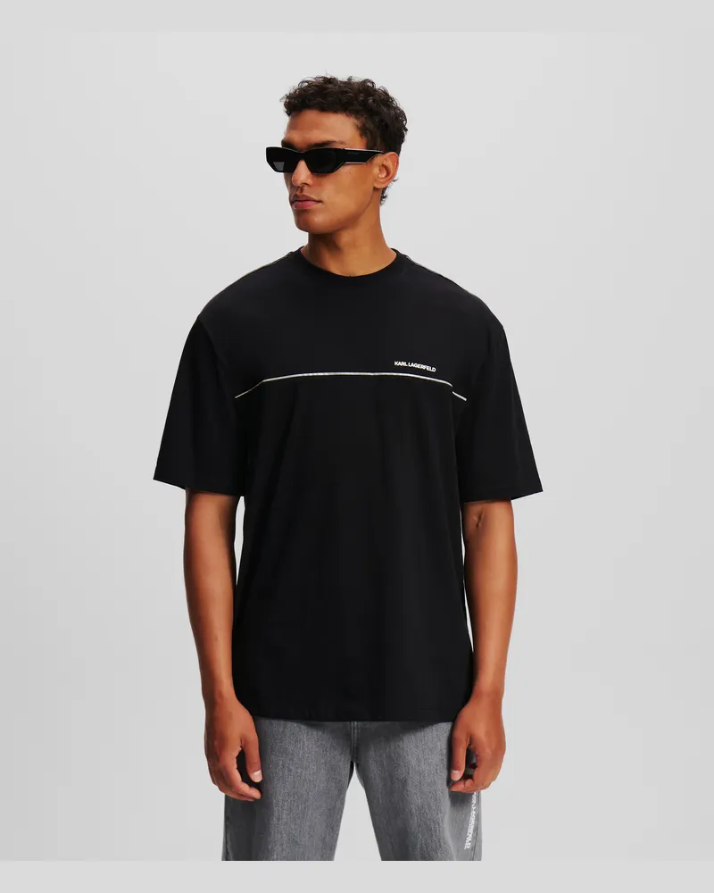 Karl Lagerfeld Reflektierendes T-shirt Mit Paspelierung, Mann, Schwarz, Größe Schwarz