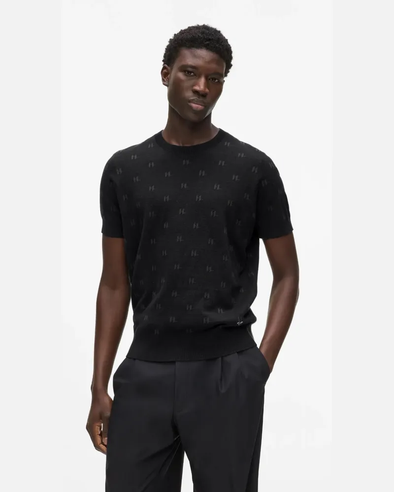 Karl Lagerfeld Kurzärmeliger Pullover Mit Monogramm, Herren, Schwarz, Größe Schwarz