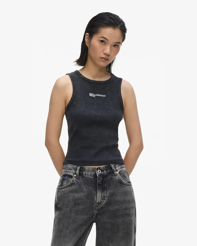 Karl Lagerfeld Geripptes Tanktop Mit Waschung, Damen, Schwarz, Größe Schwarz