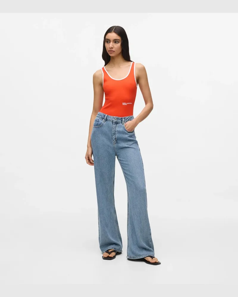 Karl Lagerfeld Blaue Jeans Mit Hohem Bund Und Ausgestelltem Bein, Damen, Gewaschenes Mittelblau, Größe Gewaschenes