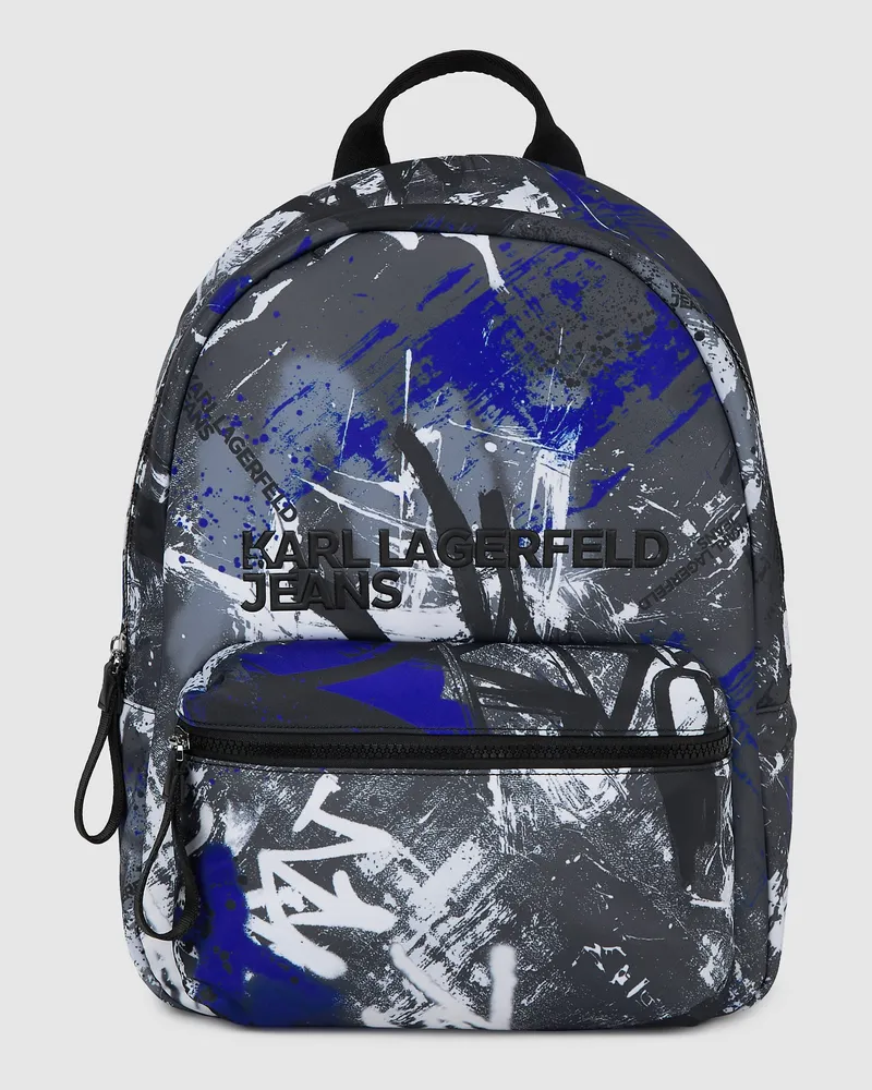 Karl Lagerfeld Rucksack Mit Graffiti-print, Herren, Schwarzer Denim - Grauer Denim, Größe: One Size Schwarzer
