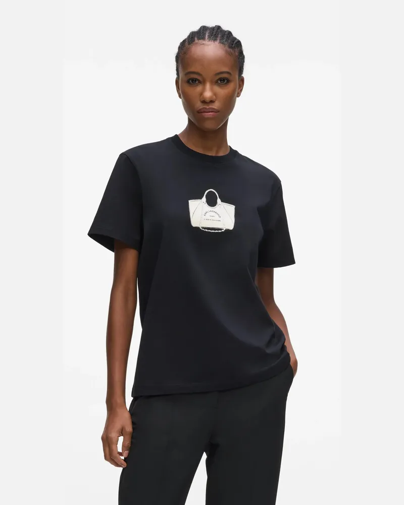 Karl Lagerfeld Exklusives T-shirt Mit Taschenmotiv, Damen, Schwarz, Größe Schwarz