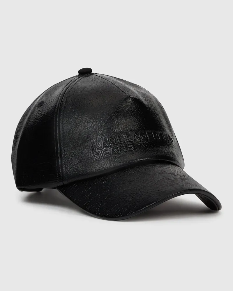 Karl Lagerfeld Kappe Aus Kunstleder Mit Used-effekt, Male, Schwarz, Size Black