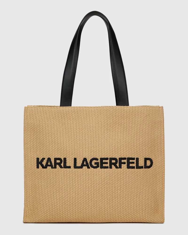 Karl Lagerfeld Großer Quadratischer Strandbeutel Aus Gewebtem Material Mit Logo, Female, Natur, Size Beige