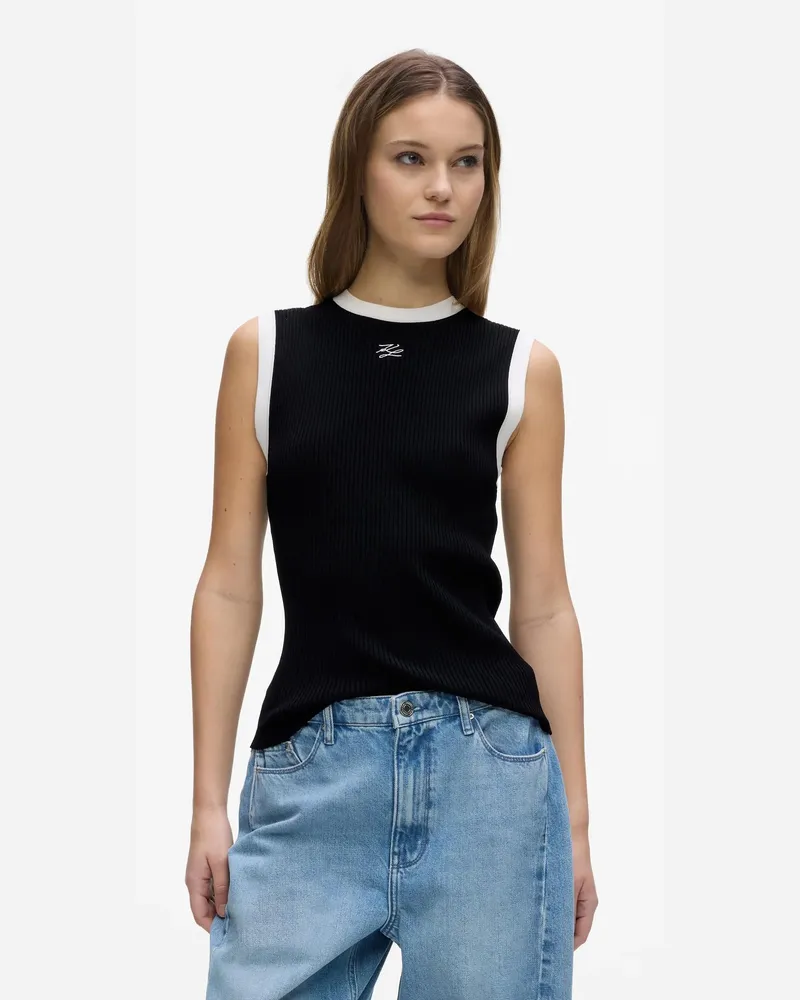 Karl Lagerfeld Schwarz-weißer Stricktop, Female, Schwarz/weiss, Size Black