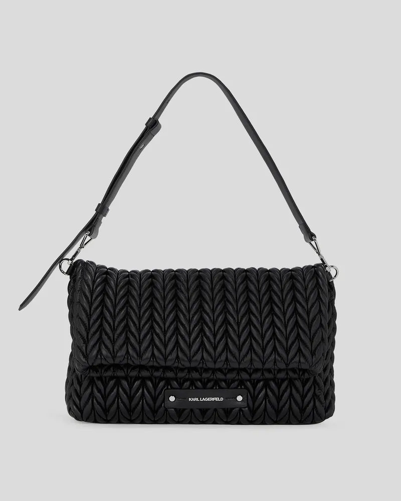 Karl Lagerfeld K/weave Grosse Schultertasche, Frau, Schwarz-Nickel, Größe Schwarz-nickel