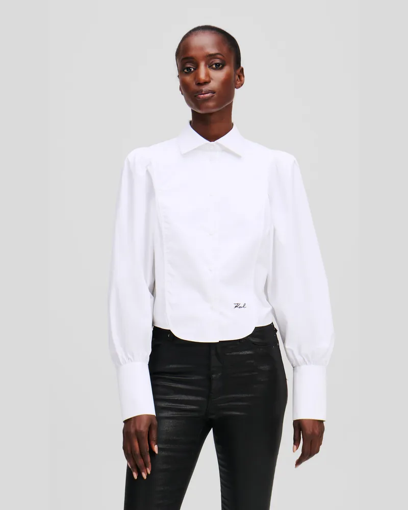 Karl Lagerfeld Popeline-bluse Mit Latzeinsatz, Frau, Weiss, Größe Weiss
