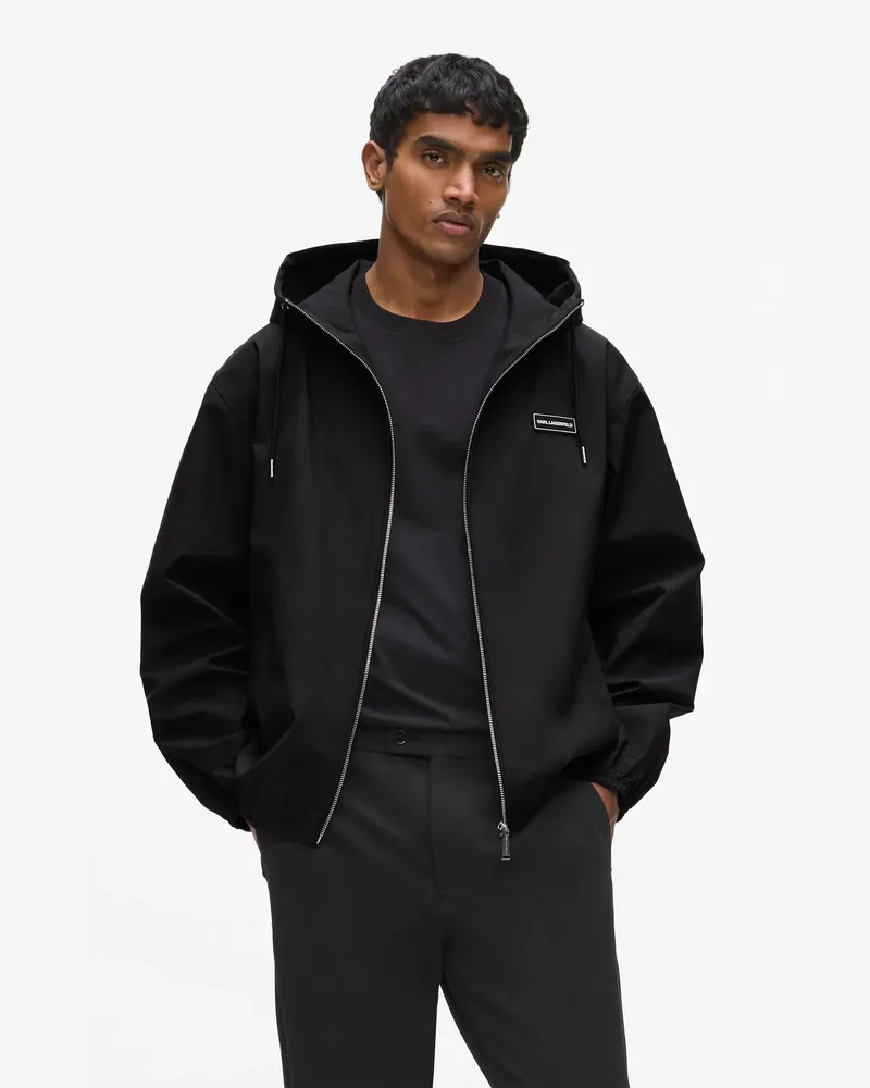 Karl Lagerfeld Kapuzenjacke Mit Reißverschluss Und Logoaufnäher, Herren, Schwarz, Größe Schwarz