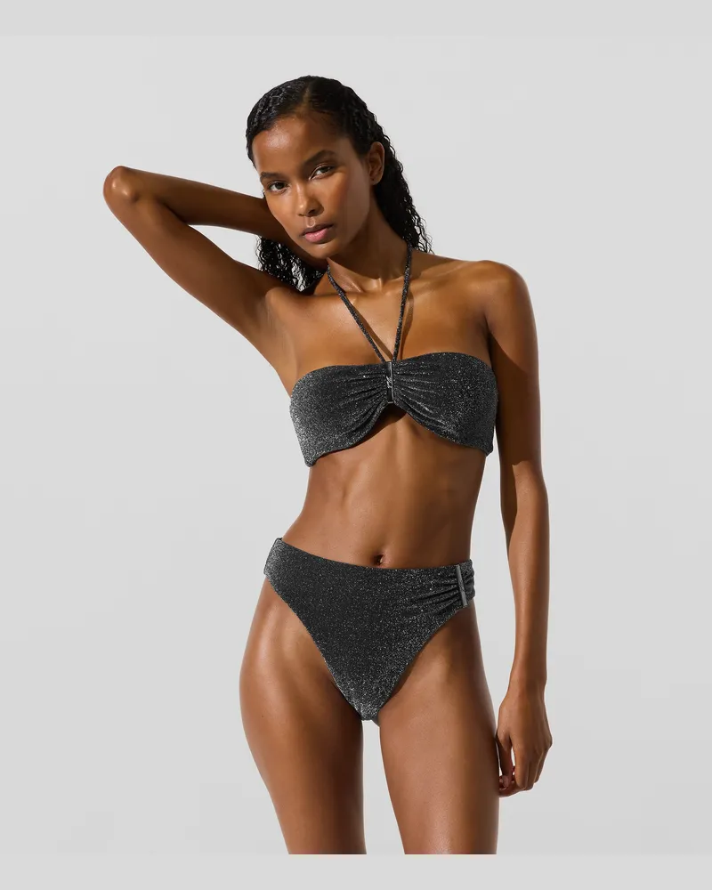 Karl Lagerfeld Metallic Bandeau-bikinioberteil, Damen, Black, Größe Black