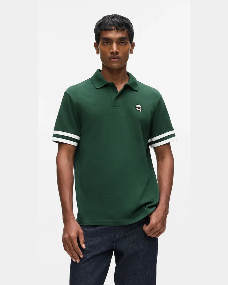 Karl Lagerfeld Ikon Poloshirt Mit Streifen An Den Ärmeln, Herren, Evergreen, Größe Evergreen