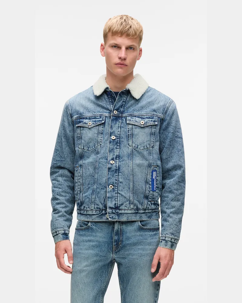 Karl Lagerfeld Jeansjacke Mit Kunstlammfell, Herren, Gewaschenes Mittelblau, Größe Gewaschenes