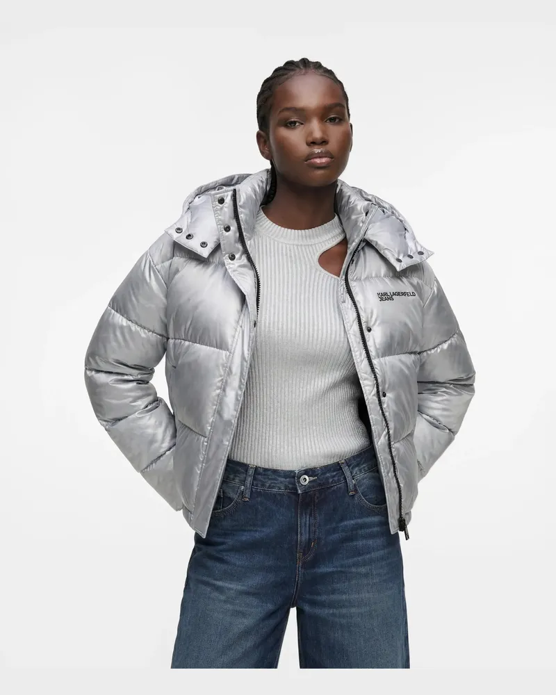 Karl Lagerfeld Kurze, Glänzende Steppjacke, Female, Grey, Size Grey