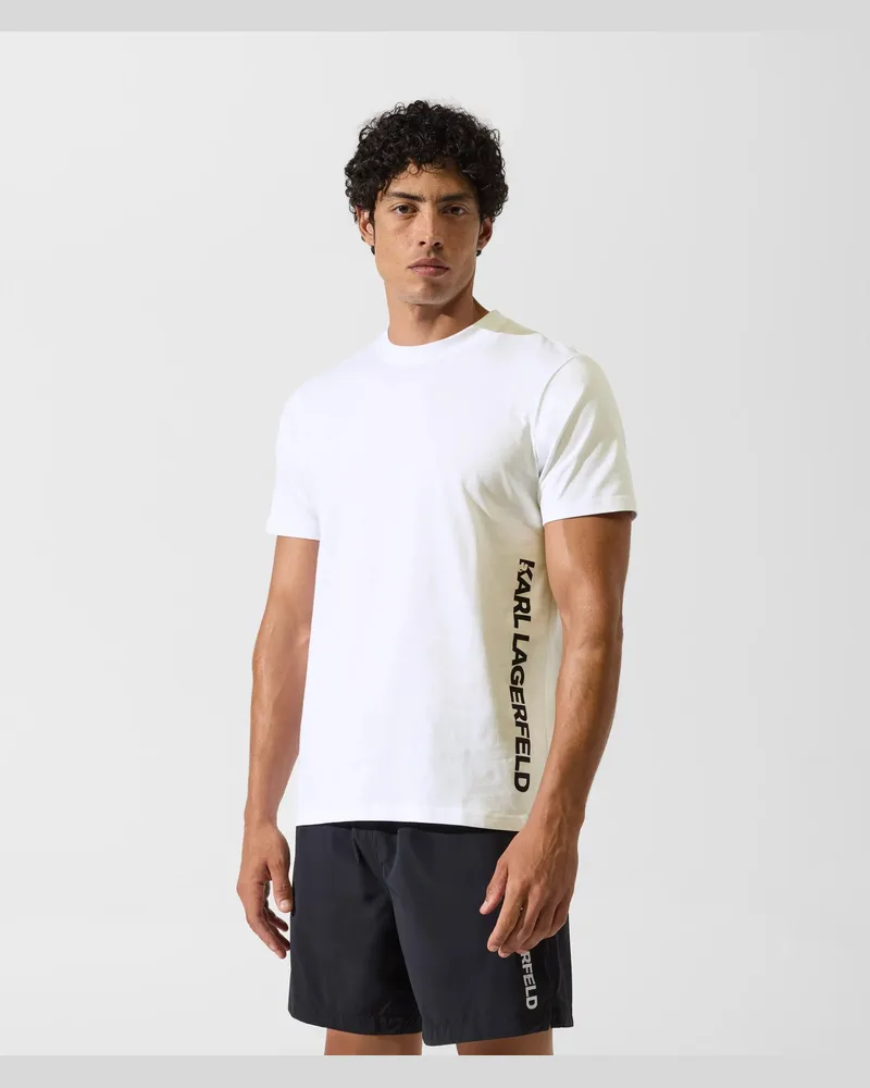 Karl Lagerfeld Strand-t-shirt Mit Vertikalem Logo, Male, Weiss, Size White
