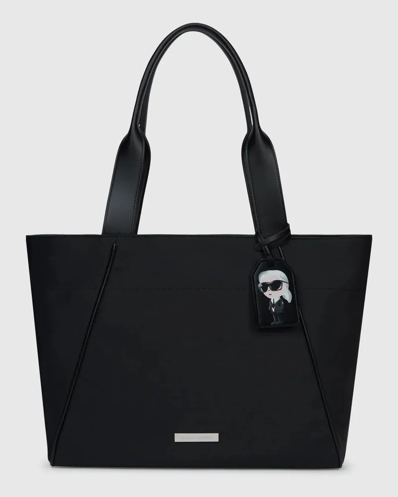 Karl Lagerfeld Ikon Nylon Tote Bag Mit Großem Anhänger, Female, Schwarz, Size Black