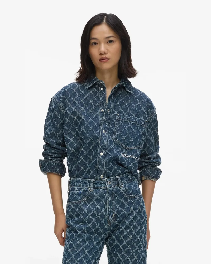 Karl Lagerfeld Jeanshemd Im Argyle-print, Female, Destr Argyle, Size Blue