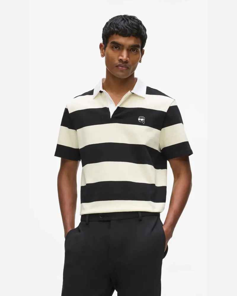 Karl Lagerfeld Ikon Poloshirt Mit Kräftigen Streifen, Herren, Cannoli Creme-schwarz, Größe Cannoli