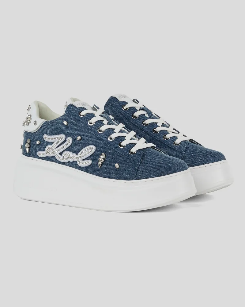 Karl Lagerfeld Signature Anakapri sneakersmit Florastone-aufnäher, Frau, Denim blau, Größe Denim