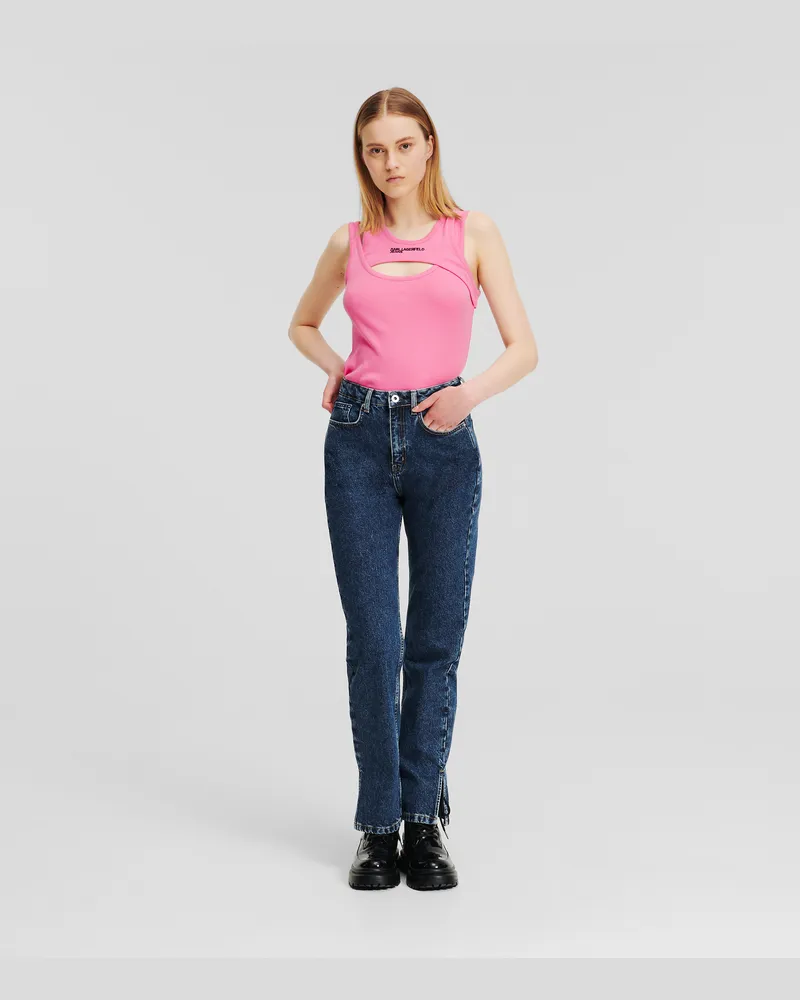 Karl Lagerfeld Gerade Geschnittene Jeans Mit Hohem Bund Und Geteiltem Saum, Frau, Blau Stone-washed, Größe Blau