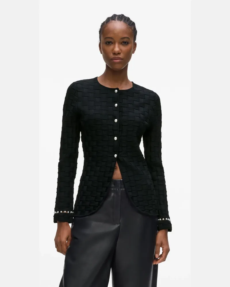 Karl Lagerfeld Strickjacke Mit Kunstperlendetails, Damen, Schwarz, Größe Schwarz