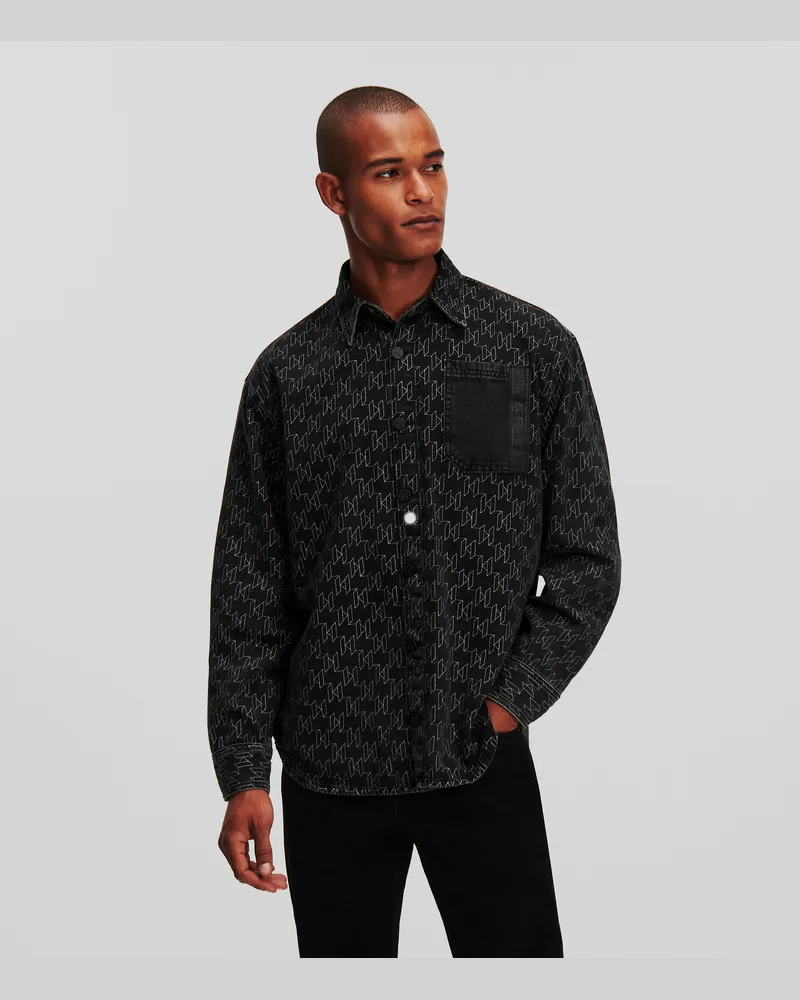 Karl Lagerfeld Monogram-denim-hemd, Mann, KL Schwarz Denim, Größe Kl