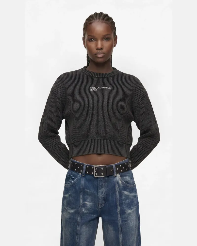 Karl Lagerfeld Gewaschener Rippstrickpullover, Damen, Turbulenz, Größe Turbulenz