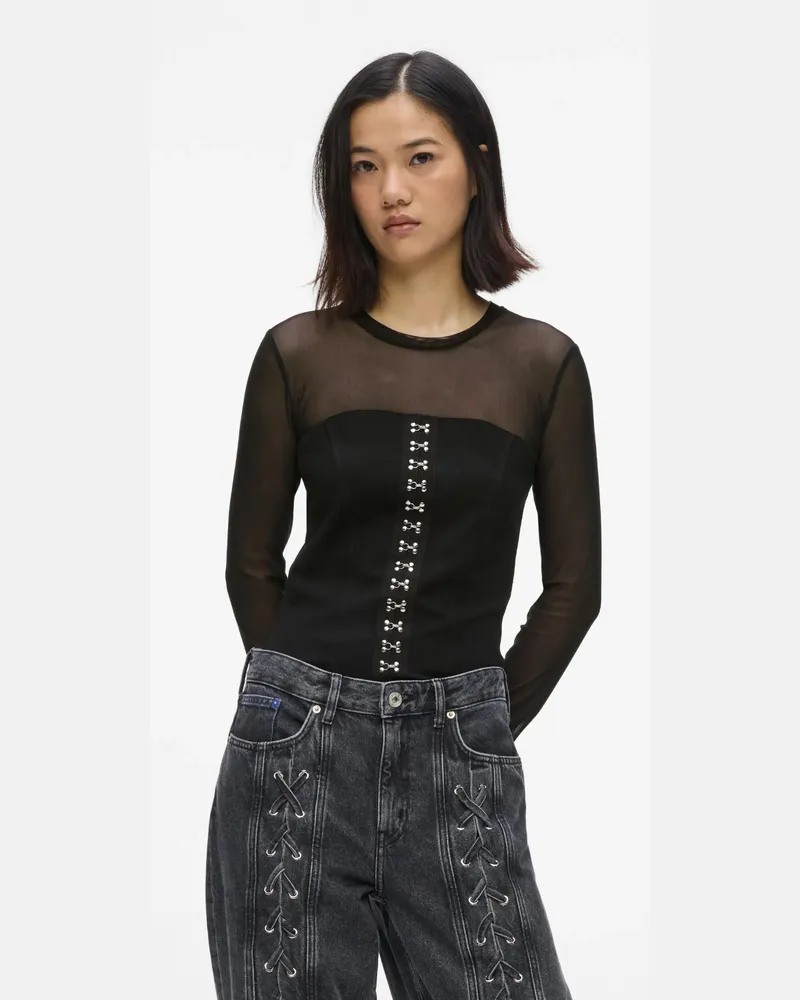 Karl Lagerfeld Corsagentop Aus Netzstoff, Damen, Schwarz, Größe Schwarz